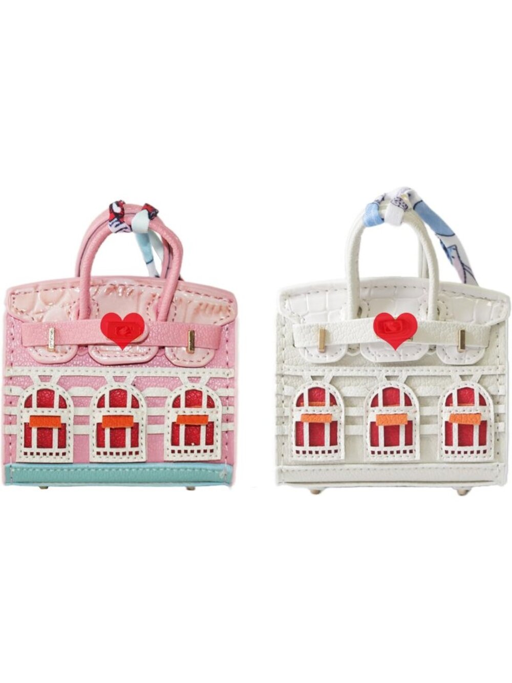 Chic 2-Piece Mini Tote Bag Set with Keychain & Small Coin Purse - Peach & White